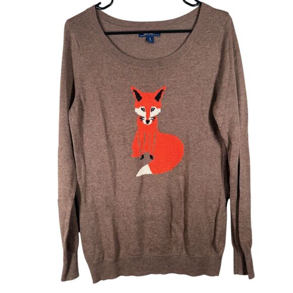 Old Navy Y2k Brown Fox Sweater Sz M Blogger Fav Novelty Softest Crew Neck - Picture 1 of 8